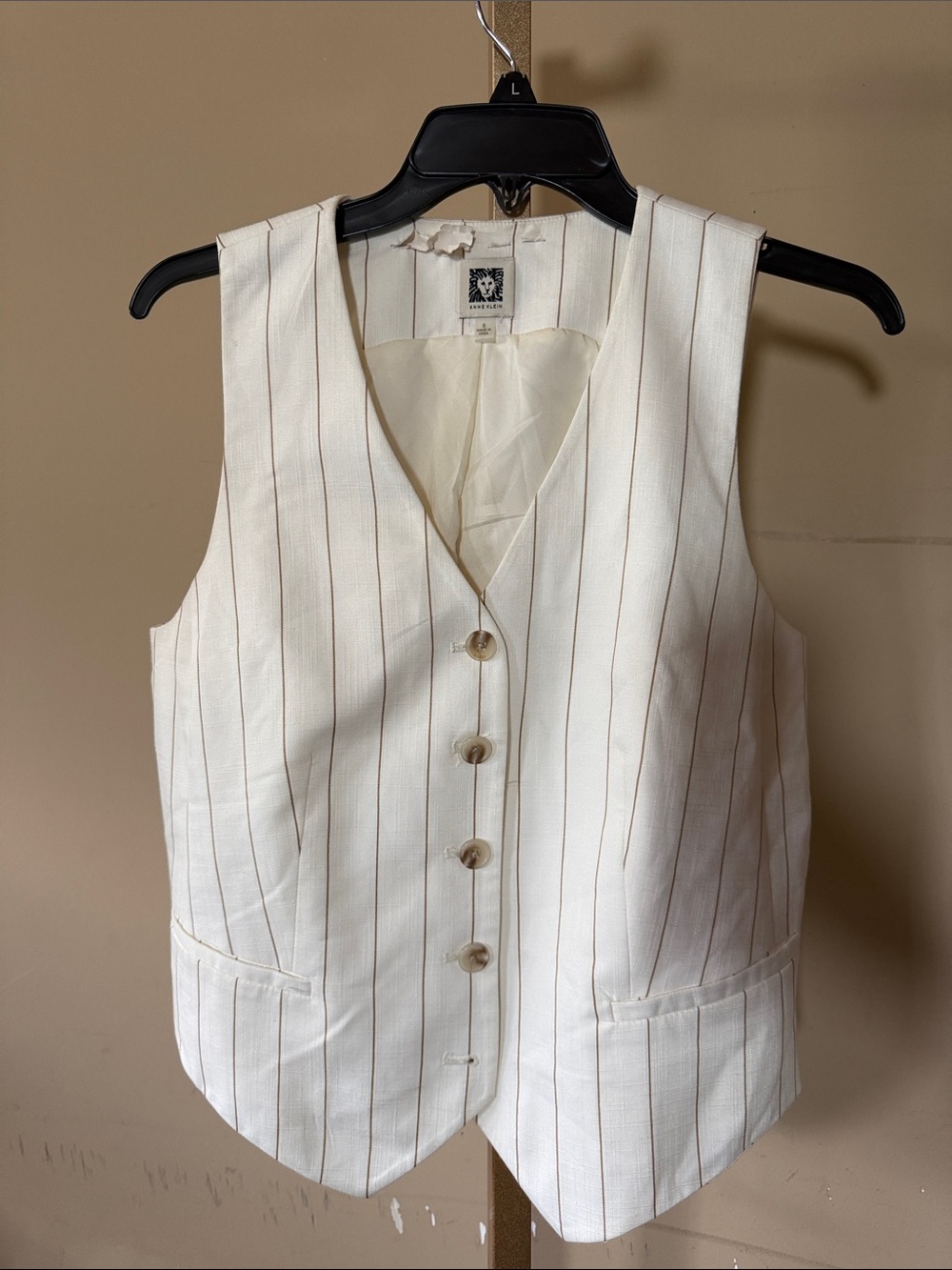 Anne Klein Cream Pinstripe Button-Front Vest
